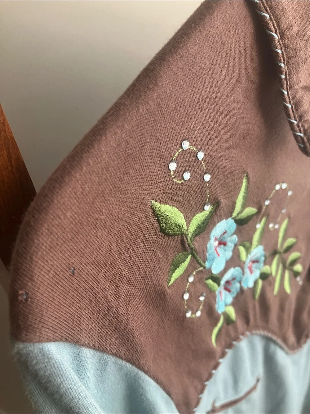 Pink Cadillac Embroidered Western-Style Top in Light Blue & Brown - Picture 4 of 8